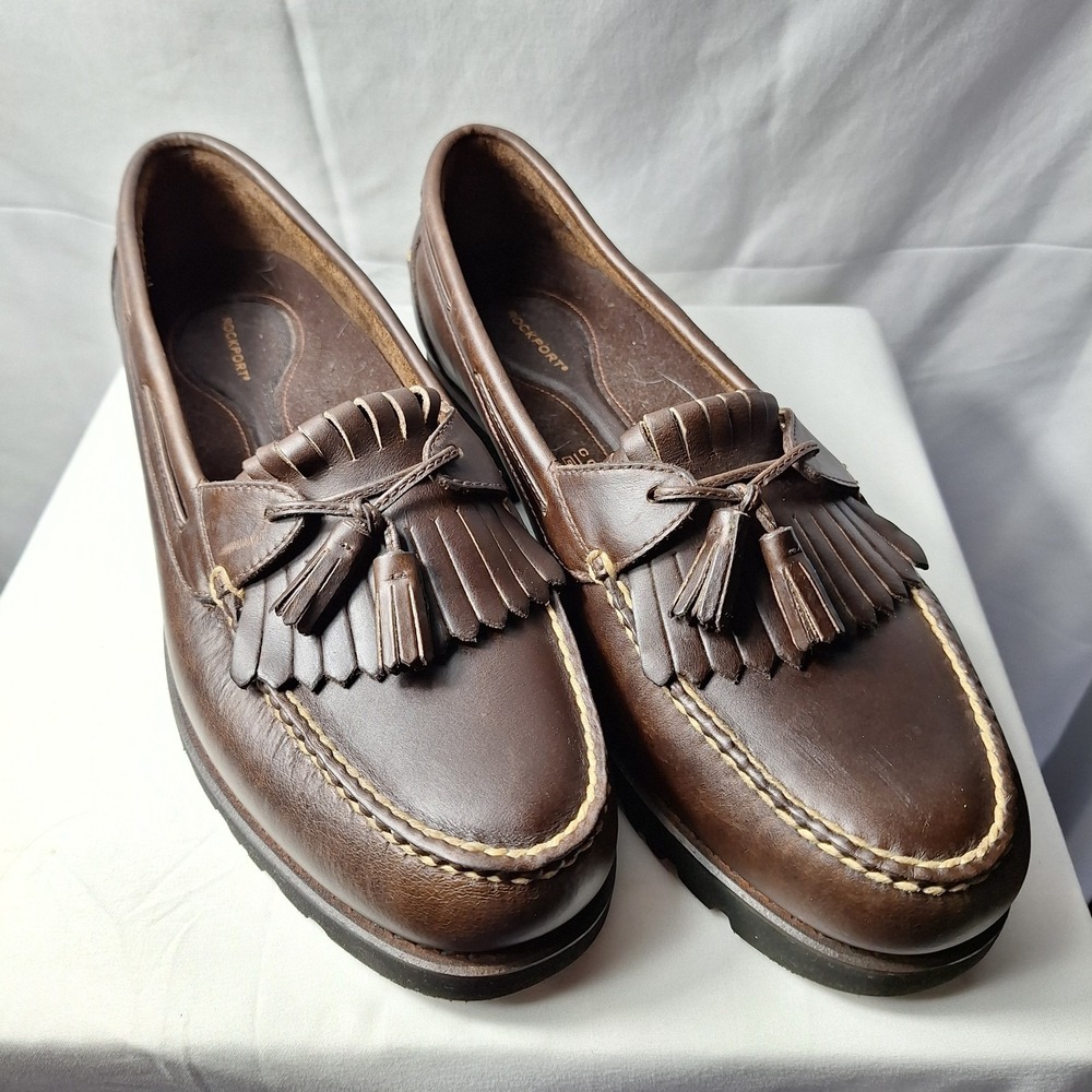 ROCKPORT Kiltie Tassel Loafer Men Sz 11.5M Brown Leather Slip-On Comfort DMX EUC - Picture 2 of 10